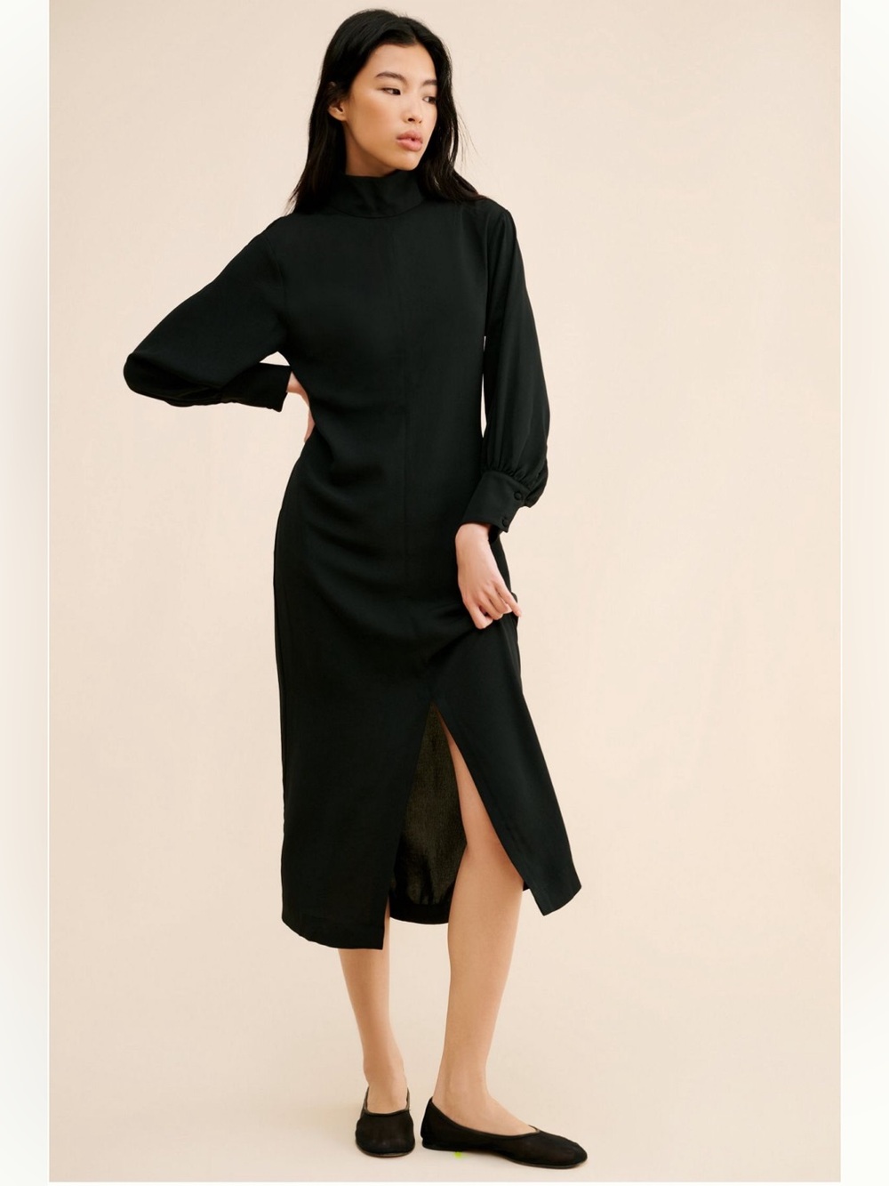 NWT Maeve Anthropologie High Neck Long Black Dress Women’s XXS Long Sleeve